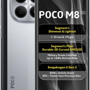 POCO M8 5G (Frost Silver, 8GB RAM, 128GB Storage) Fast Performance & Sleek Design