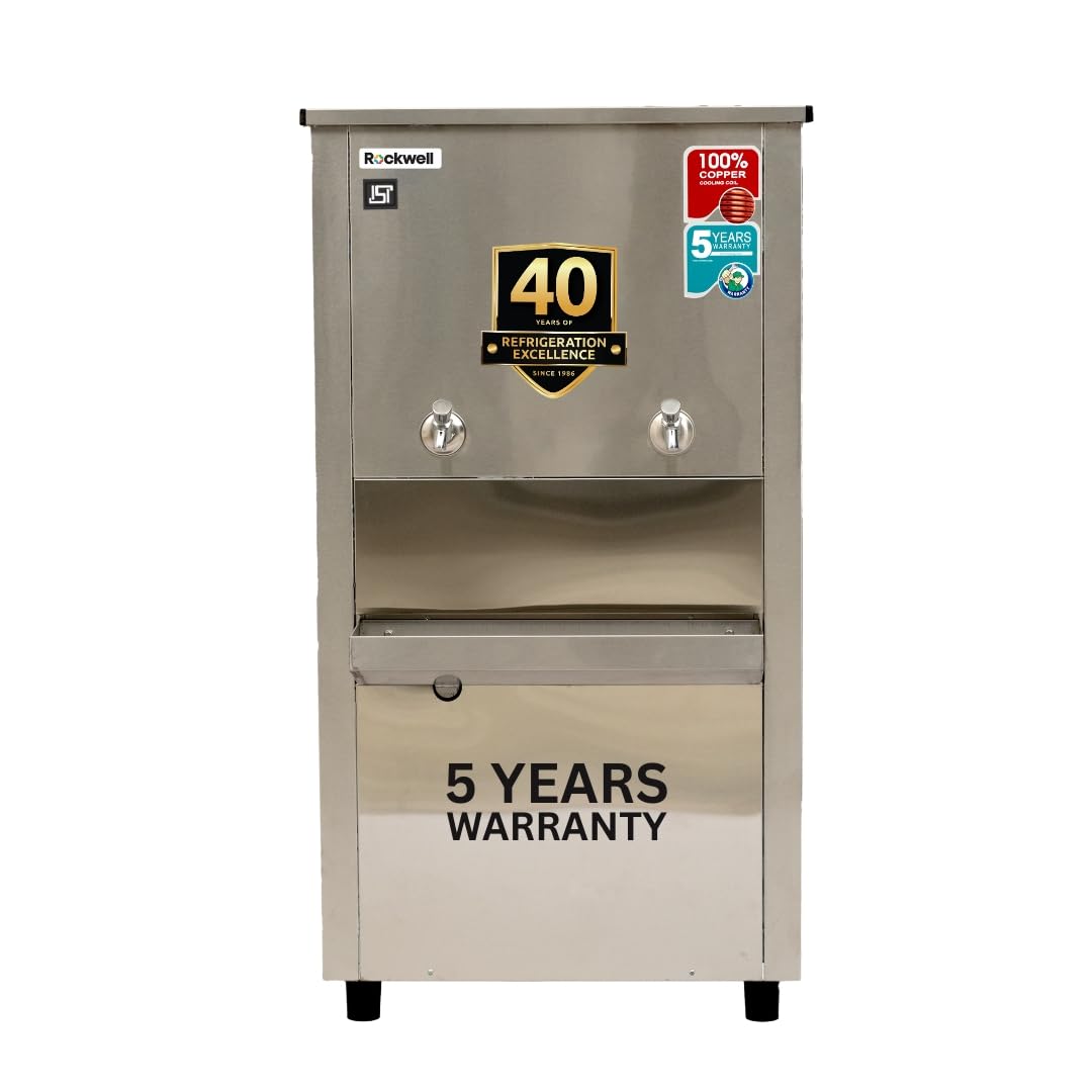 Rockwell 80L Stainless Steel Water Cooler (RWCSS 4080A) - Energy Efficient, 2 Faucets for Cold Water, 1-Year Comprehensive Warranty, 5-Year Cooling Coil Warranty, 100% Copper Cooling Coil