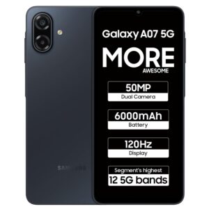 Samsung Galaxy A07 5G Smartphone (Black, 6GB RAM, 128GB Storage) | 120Hz Refresh Rate | Massive 6000mAh Battery | 50MP True Dual Camera | 6 Gen OS Upgrades | Knox Vault