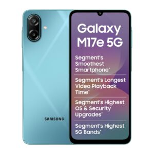 Samsung Galaxy M17e 5G Mobile (Blitz Blue, 6GB RAM, 128GB Storage) | Smoothest 120 Hz Refresh Rate| Monster 6000 mAh Battery | IP54 | 6 Gen OS Upgrades | AI | Gemini Live | Without Charger