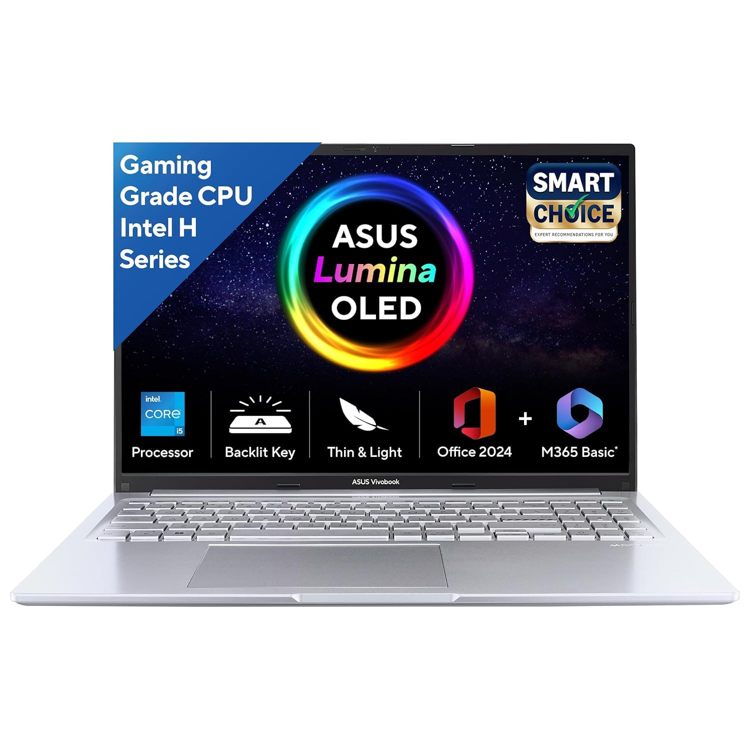 ASUS Vivobook 16, 13th Gen, Intel Core i5-13420H,16GB RAM,512GB SSD,FHD (1920 x 1200) OLED,Win 11,M365 Basic (1Year)*,Backlit Keyboard,Office 2024,Silver,1.88 kg,X1605VA-SH1952WS, Thin & Light Laptop