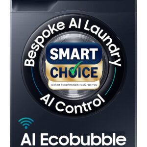 Samsung Smart Choice 9 kg, 5 Star, AI Control, AI Ecobubble, Super Speed, Wi-Fi, Hygiene Steam with Inbuilt Heater, Digital Inverter, Fully-Automatic Front Load Washing Machine (WW90DG6U24ASTL, NAVY)