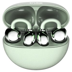 truke TruClips Wireless Open Ear Buds with 55H Battery, 12mm Custom Drivers, Spatial Audio, Premium Leather Dual Form Design, Low Latency, Quad Mic ENC, Ambient Awareness, IPX5 - MintMist