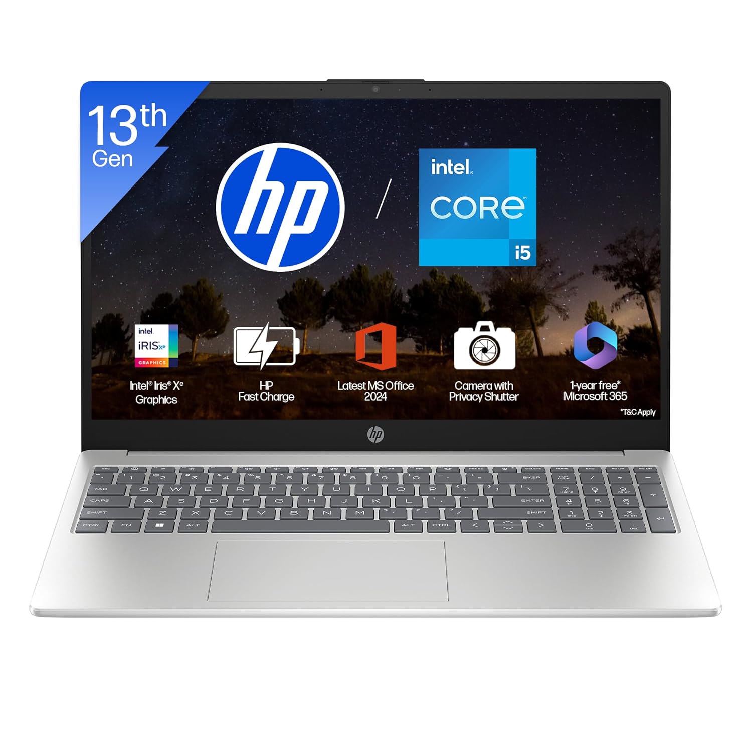 HP 15 Laptop – 13th Gen Intel Core i5-1335U 16GB DDR4 512GB SSD 15.6" FHD Silver