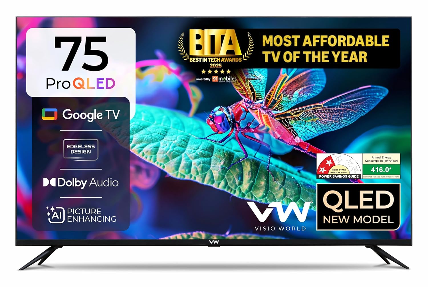 VW 190 cm (75 inches) Pro Series 4K Ultra HD Smart QLED Google TV VW75GQ1