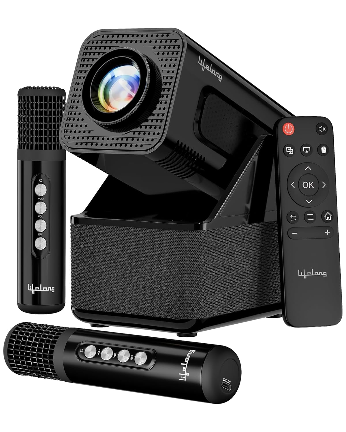 Lifelong Electronics ROAR Projector with 2 Mics | Booming 20W Speakers | Cricket Commentary, Karaoke Party & Room Cinema | 1080P & 4K Ultra HD Support | All Android OTT Apps | Ultra Bright 150” Screen