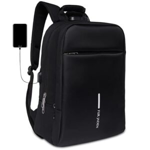 Black anti-theft laptop backpack with USB charging port and number lock