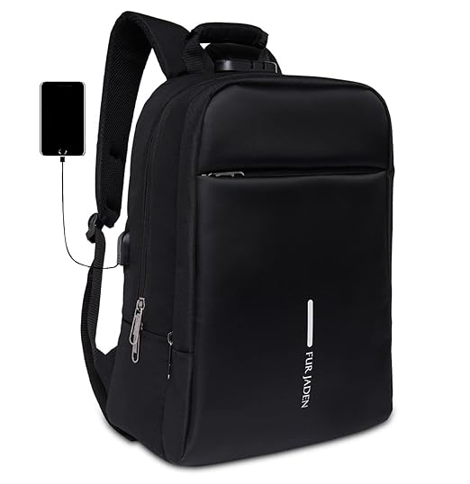 Black anti-theft laptop backpack with USB charging port and number lock