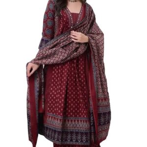 Women’s maroon Anarkali Kurta Set with dupatta