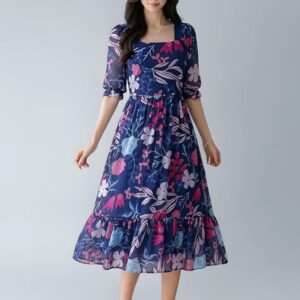 SMOWKLY Printed Flared Dress for Women