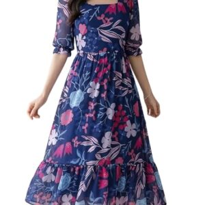 SMOWKLY Printed Flared Multicolor Gown