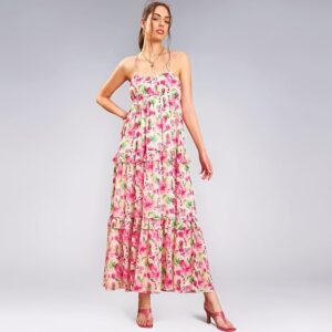 SASSAFRAS Floral Strappy Ruffle Dress for Women