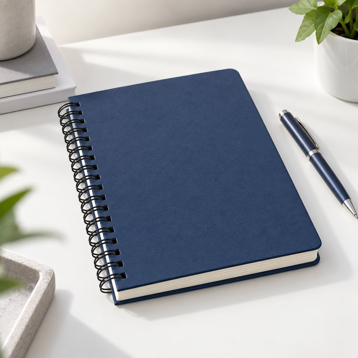 Editorial illustration of an A5 hard-bound wire-o notebook; not the exact Amazon listing image