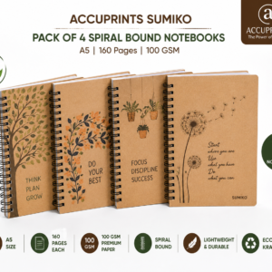 Accuprints Sumiko Pack of 4 Notebooks Spiral Bound Kraft Cover A5