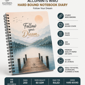 Accuprints Wiro Hard Bound A5 Notebook Diary Follow Your Dream 200 Pages