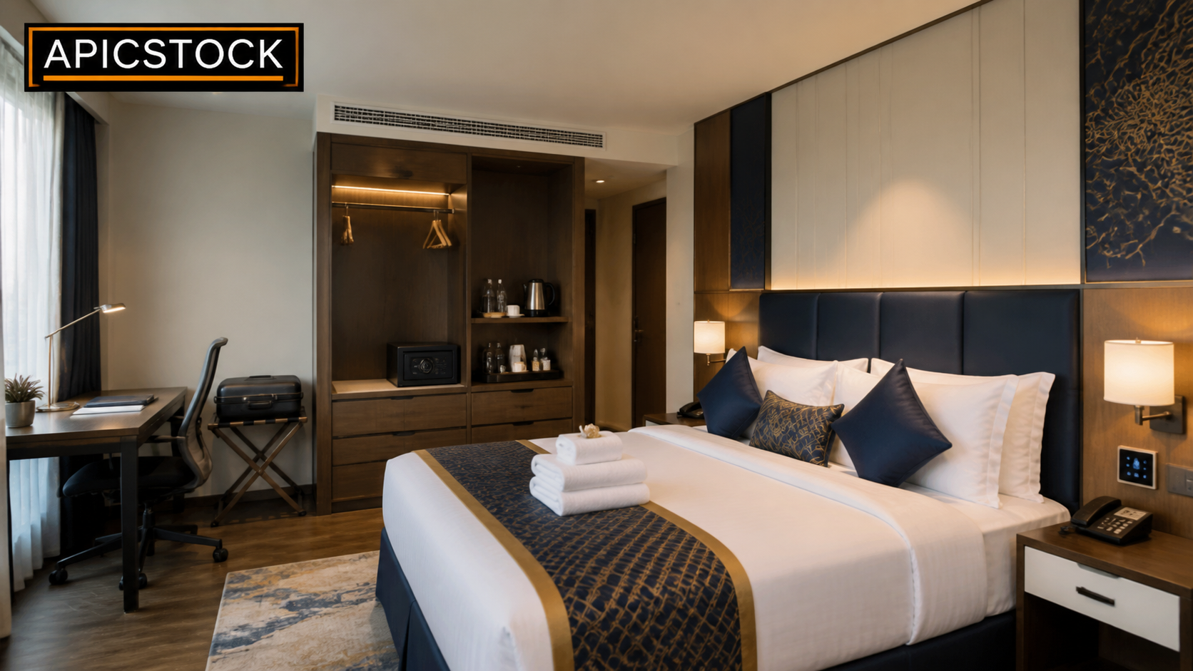 Hotel room setup checklist India showing essential furniture, bedding, appliances and guest amenities