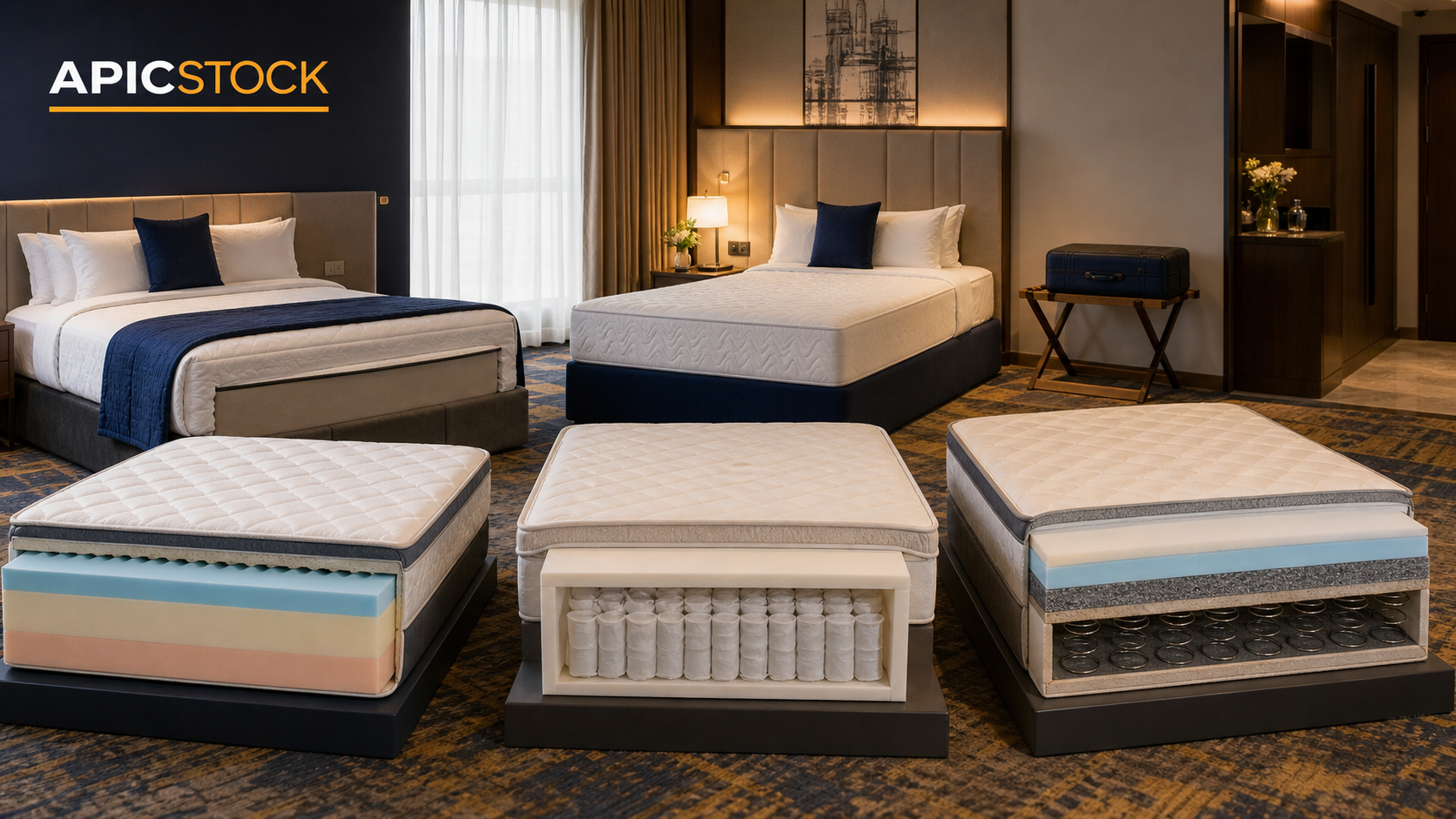 Best hotel mattresses in India displayed in a modern business hotel room