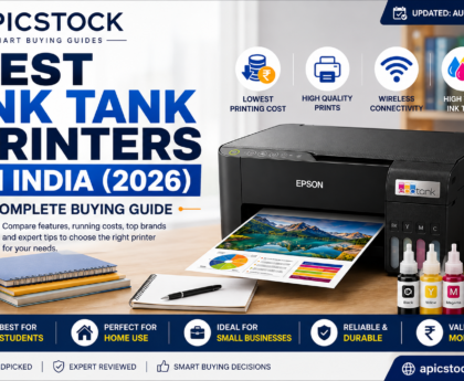 Best Ink Tank Printers in India (2026) featured image showing an ink tank printer for students, home users, and small businesses.