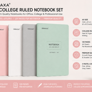 INNAXA A5 College Ruled Notebook Set 4 Pastel Colors 120 Pages Each