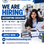 Flash Tech Consulting hiring poster for Accounting Executive in Pune, open to freshers with B.A., B.B.A., or B.Com qualifications.