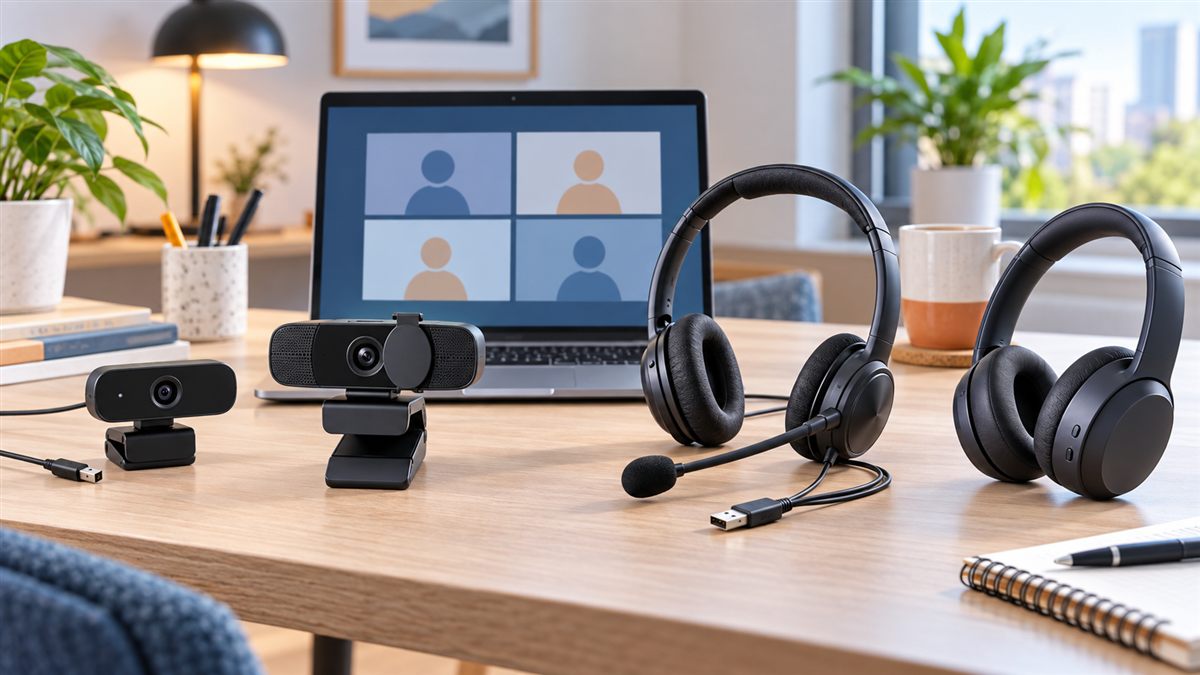 Webcams and headsets for video calls, online classes and home office