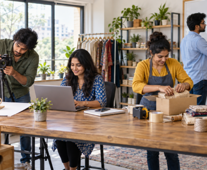 Young Indian entrepreneurs working on low-cost business ideas