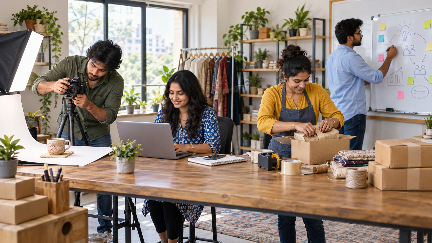 Young Indian entrepreneurs working on low-cost business ideas