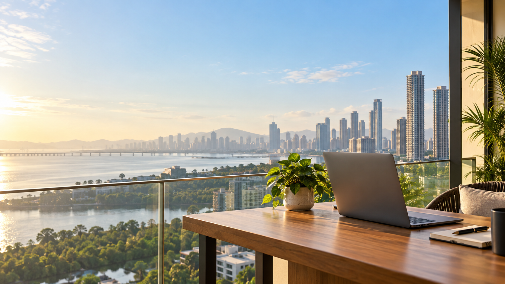 Illustrative Navi Mumbai-inspired skyline and workspace for APICSTOCK