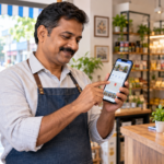 Indian small-business owner improving a Google Business Profile on a smartphone