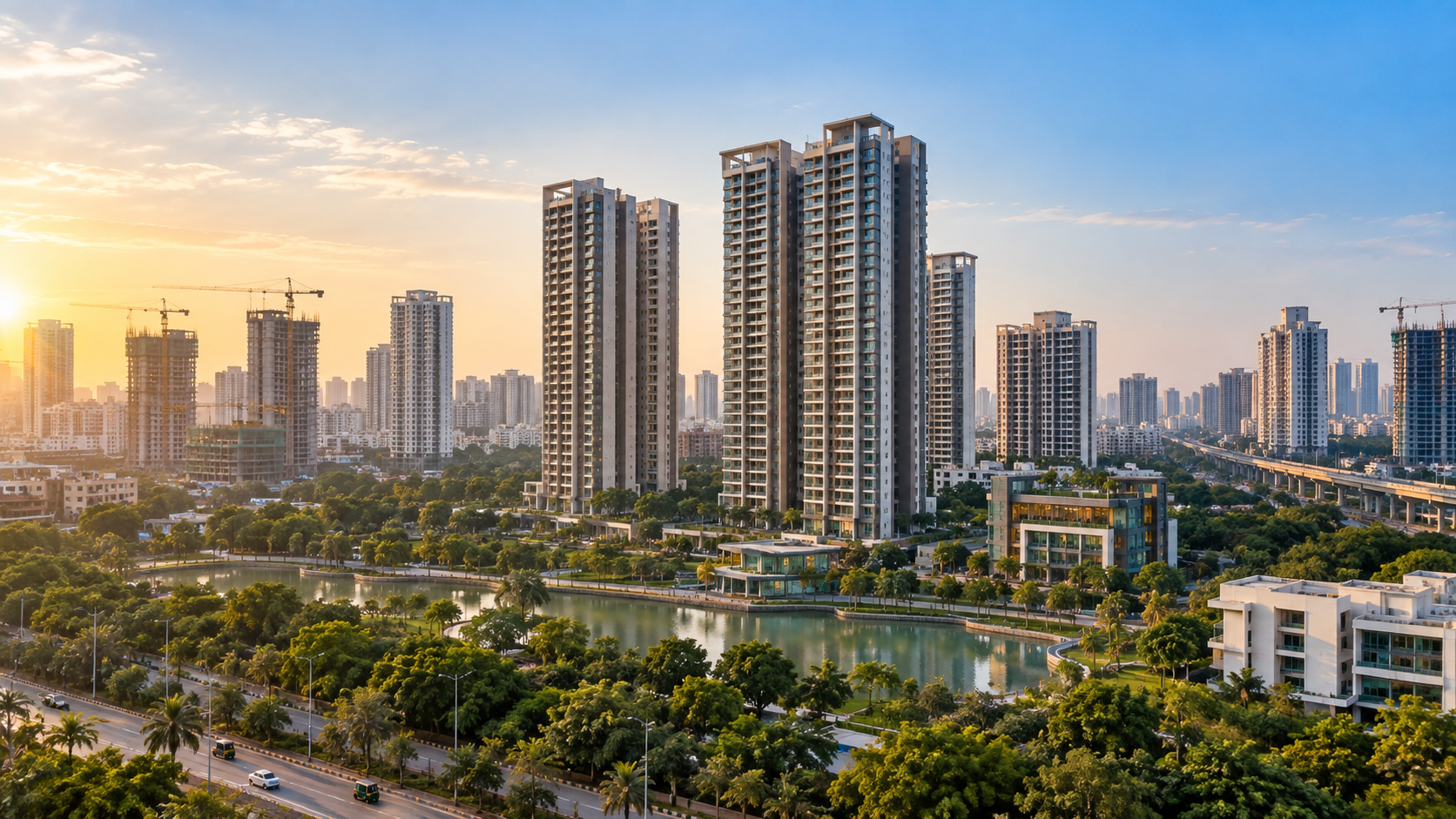 Modern Indian residential skyline representing top real estate developers in India