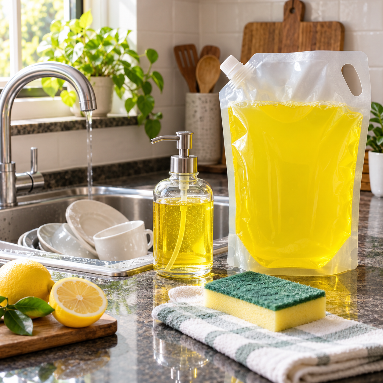 Illustrative dishwashing refill and kitchen sink for Vim Dishwash Liquid 3 L Pouch buying guide