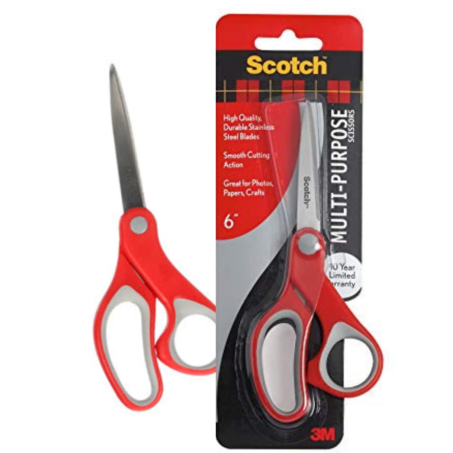 Scotch Stainless Steel Scissors — 6 Inches, Red