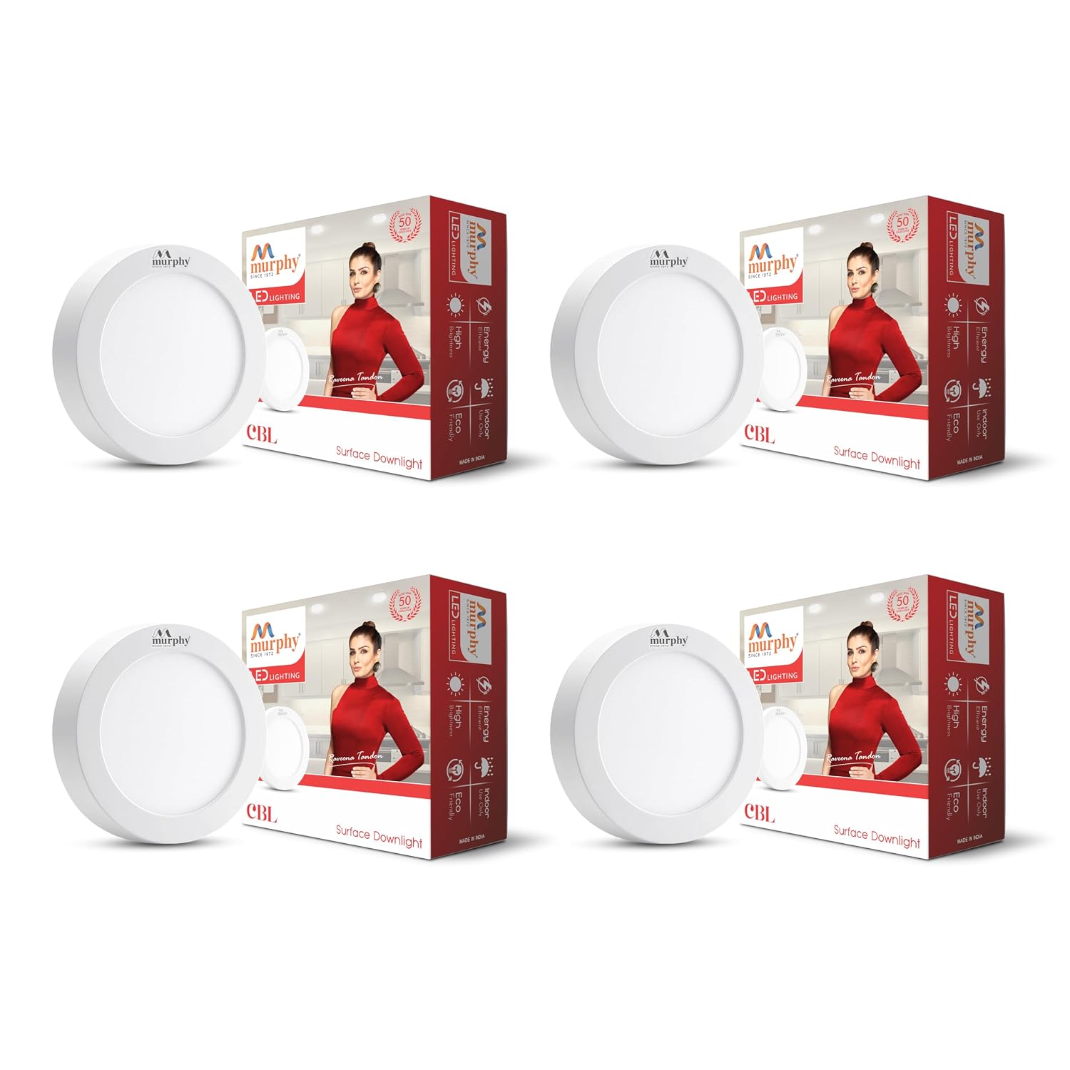 Murphy 9W Round Surface Ceiling Lights — Cool White, Pack of 4