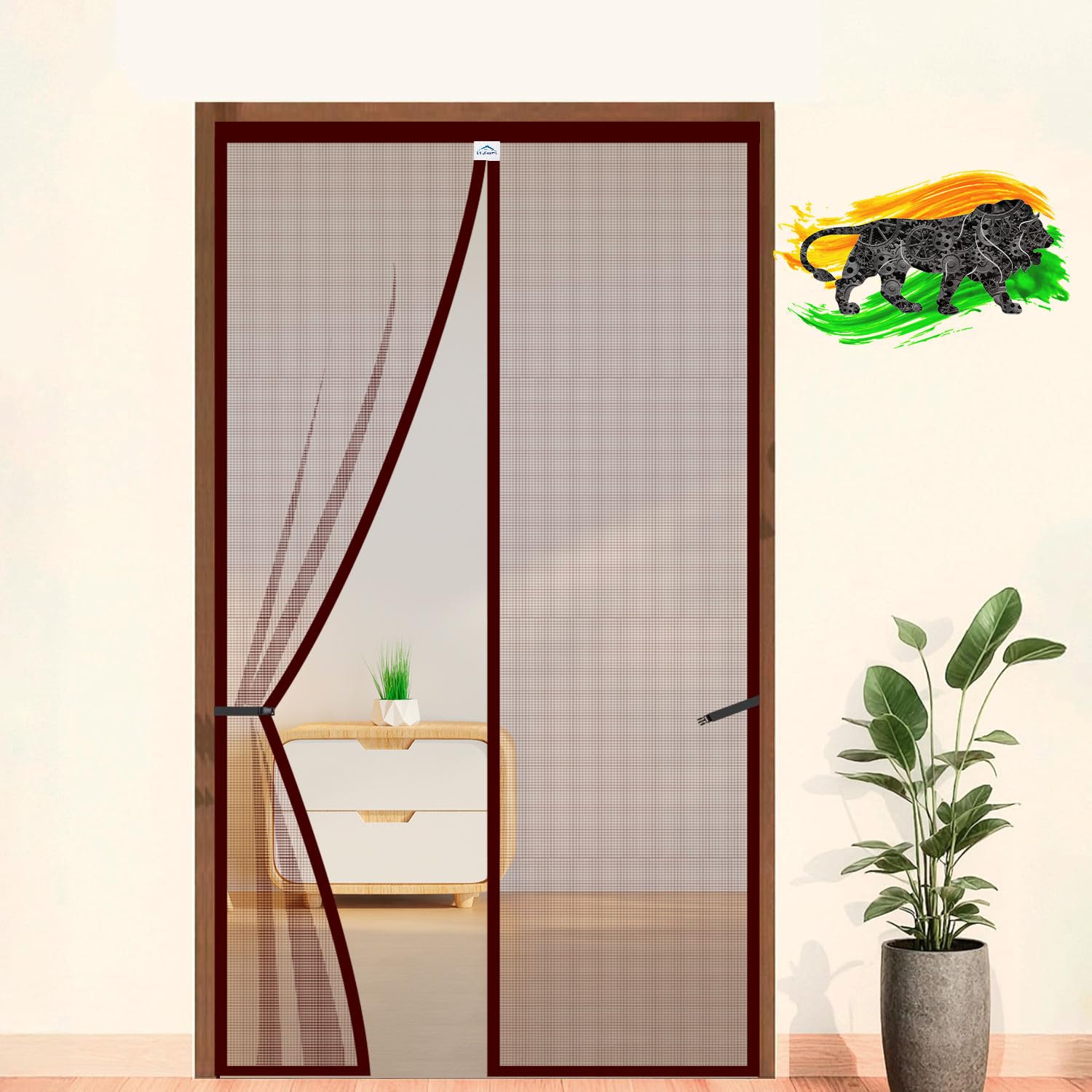 LifeKrafts Magnetic Door Mosquito Net — 200 × 100 cm, Brown