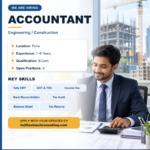 Flash Tech Consulting hiring poster for Accountant in Pune, requiring 1–6 years of experience, B.Com and accounting skills including Tally ERP, GST and TDS.