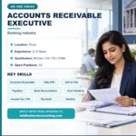 Flash Tech Consulting hiring poster for Accounts Receivable Executive positions in Pune, requiring 2–5 years of experience in banking accounts, Tally ERP, GST, TDS and bank reconciliation.