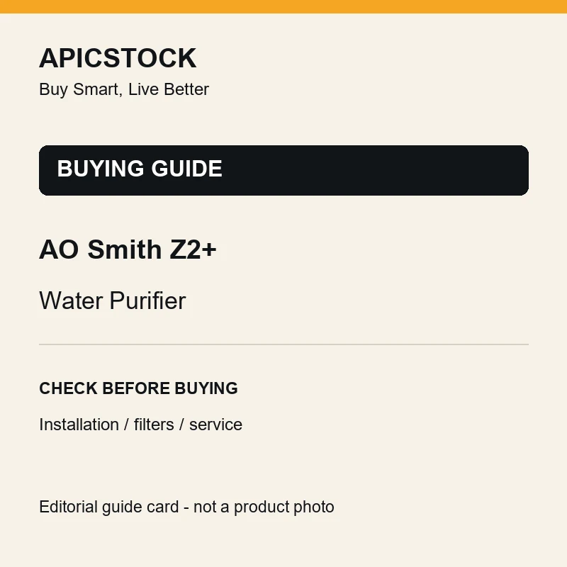 AO Smith Z2+ Water Purifier editorial buying-guide card; not a product photograph