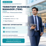 Flash Tech Consulting hiring poster for Territory Business Manager positions in Delhi, requiring pharmaceutical sales experience with Critical Care exposure preferred.